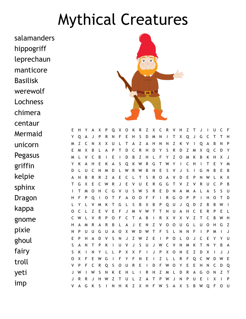 Mythical Creatures Word Search WordMint