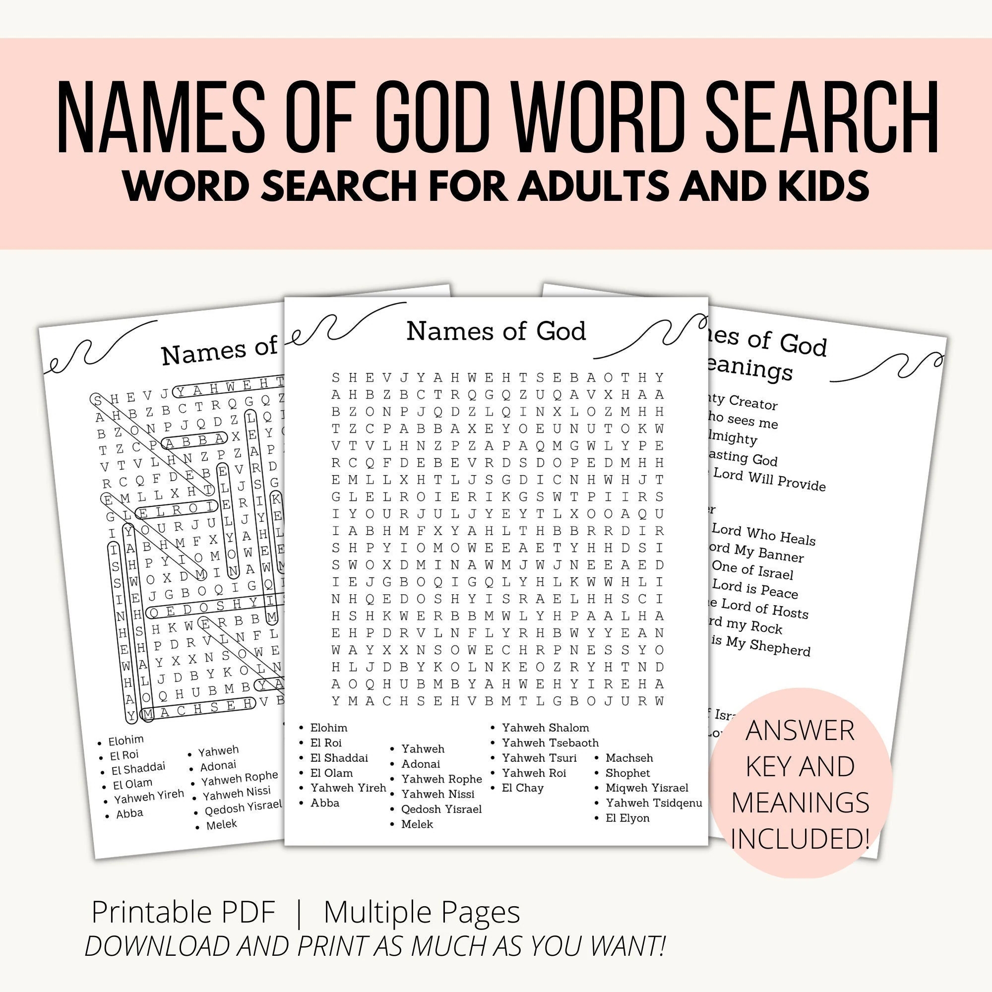 Names Of God Word Search For Kids And Adults Printable Word Search Bible Word Game Bible Study Resource Etsy UK