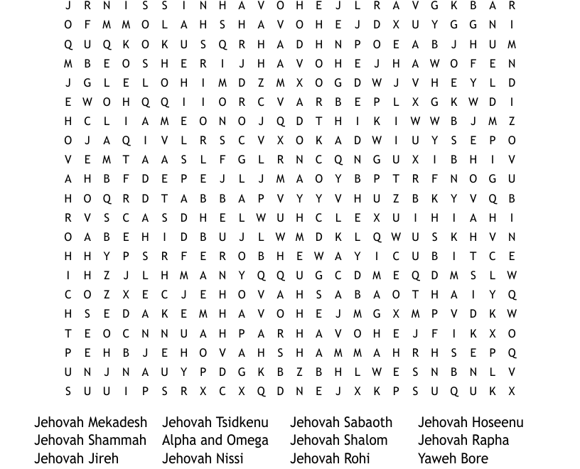 Names Of God Word Search WordMint