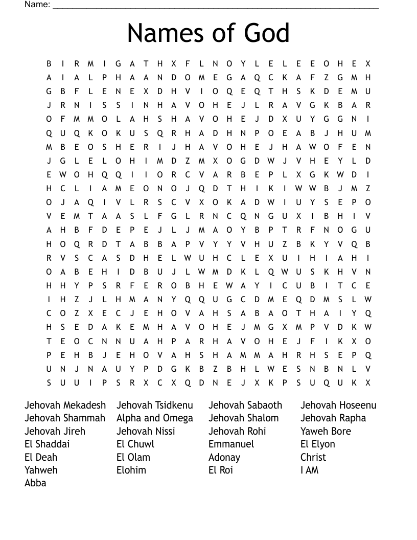 Names Of God Word Search WordMint