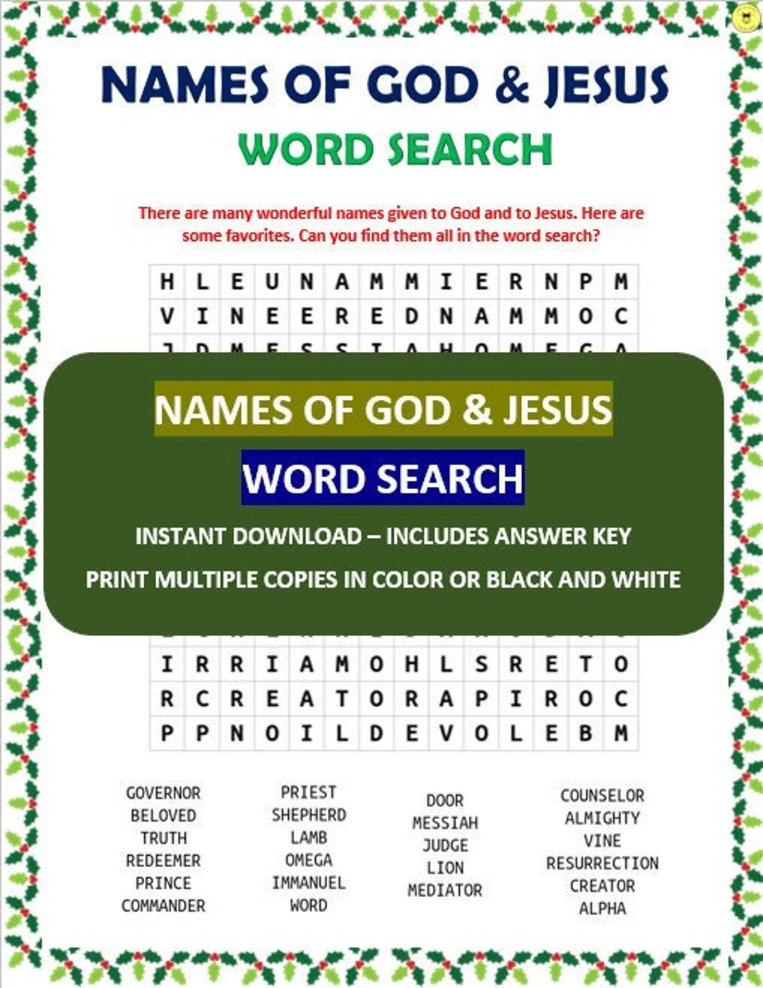Free Printable Names Of God Word Search