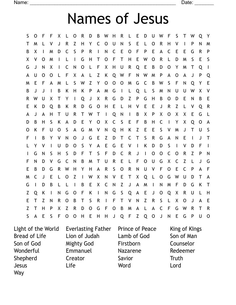 Names Of Jesus Word Search WordMint