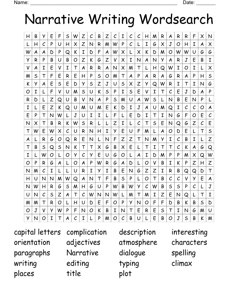 Narrative Writing Wordsearch WordMint Narrative Writing Wordsearch WordMint