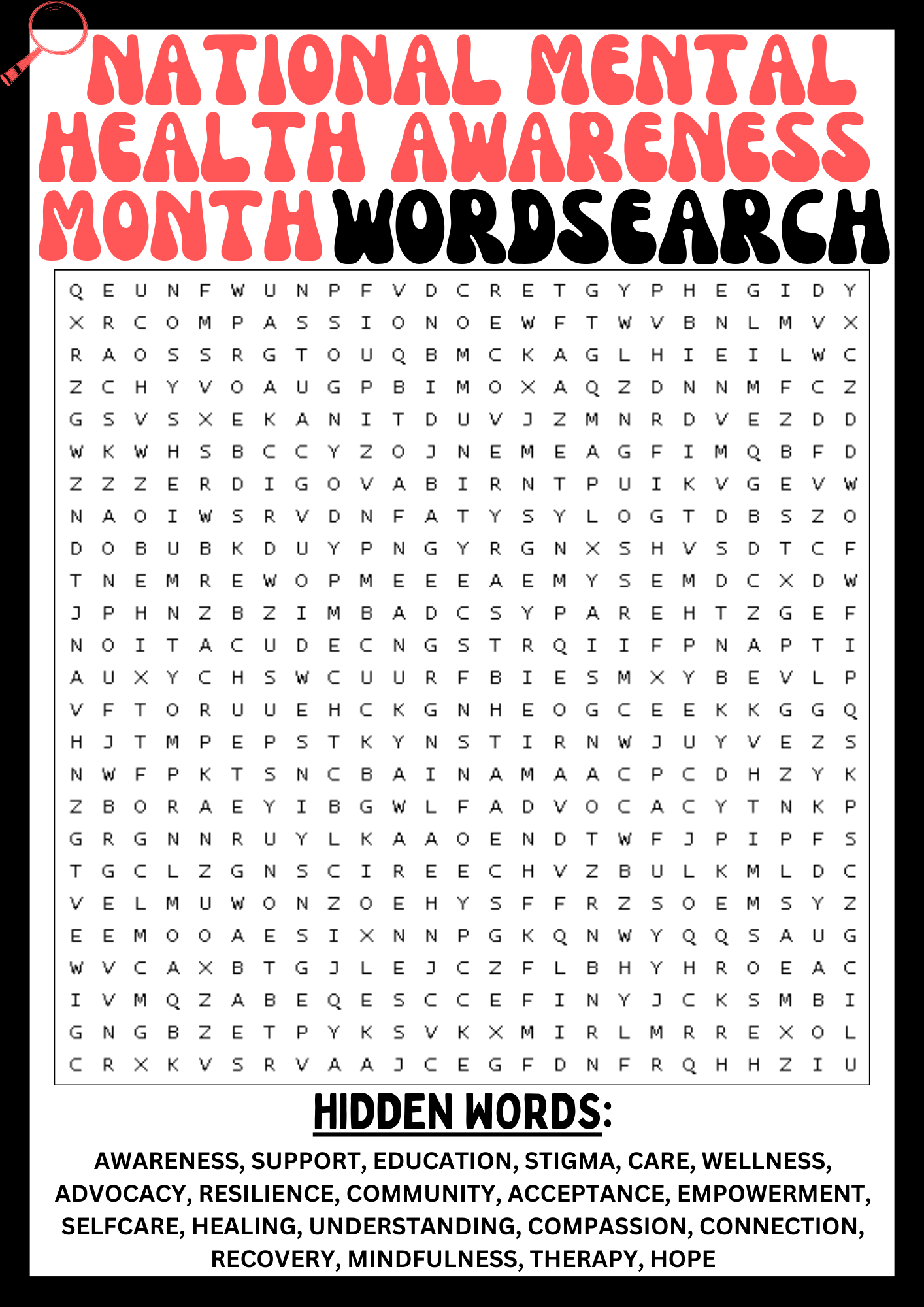 Printable Word Search Hope
