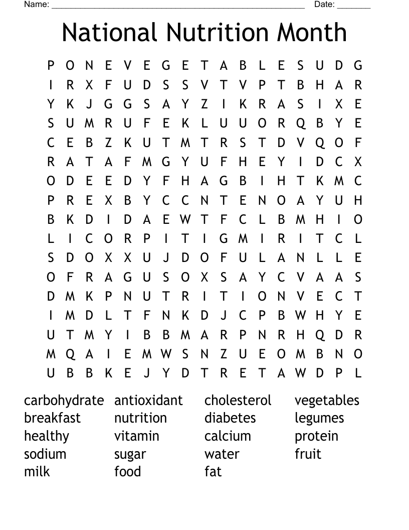 National Nutrition Month Word Search WordMint