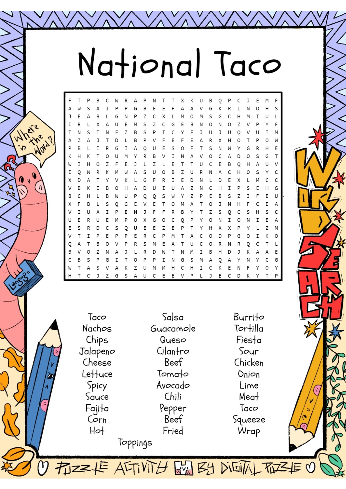 National Taco Day Word Search Puzzle Worksheet Activity Made By Teachers National Taco Day Word Search Puzzle Worksheet Activity Made By Teachers