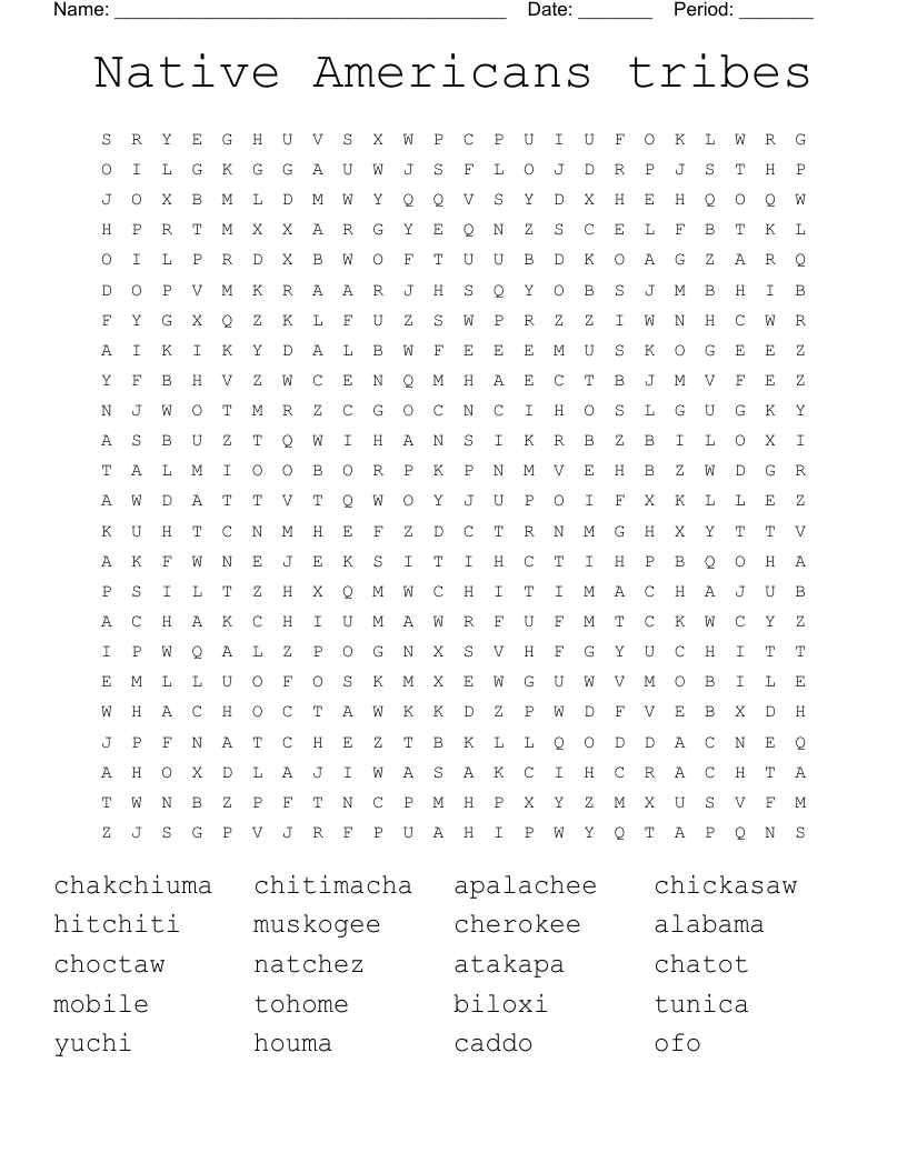 Native American Word Search Printable