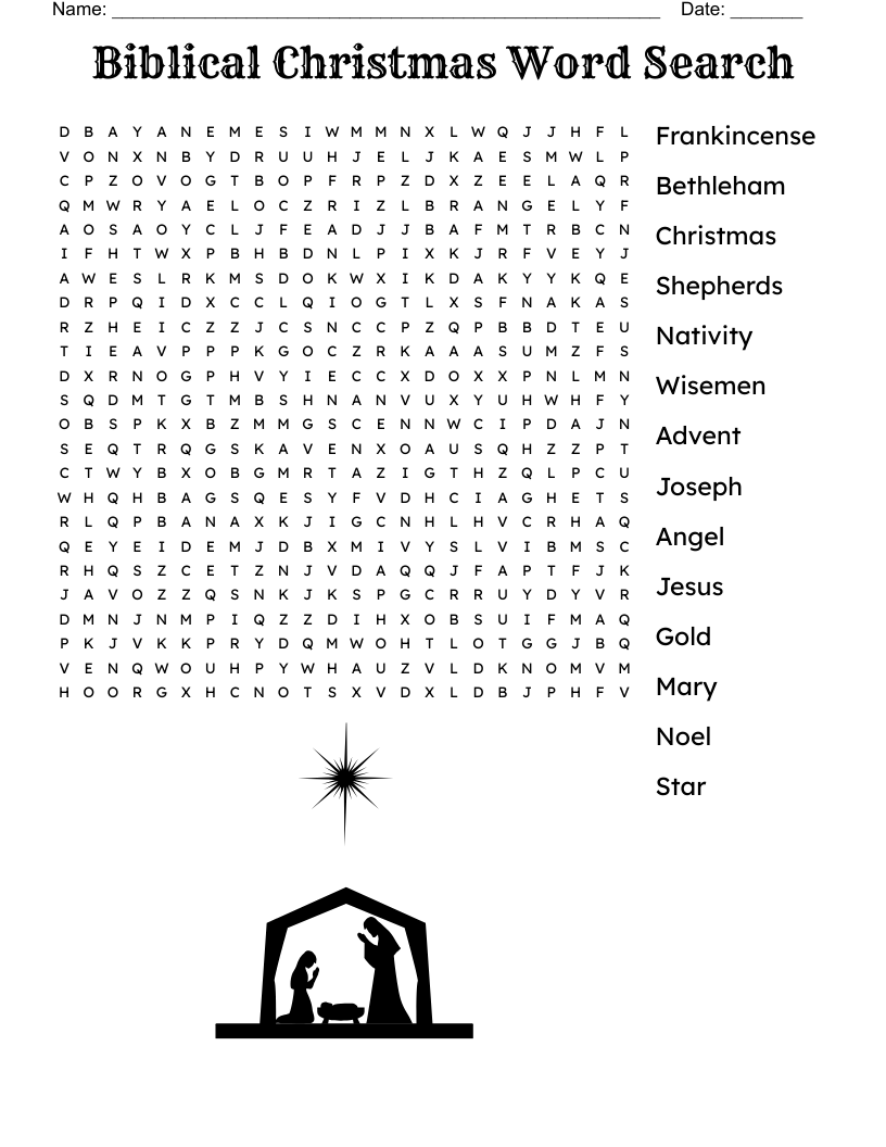 Nativity Story Word Search WordMint