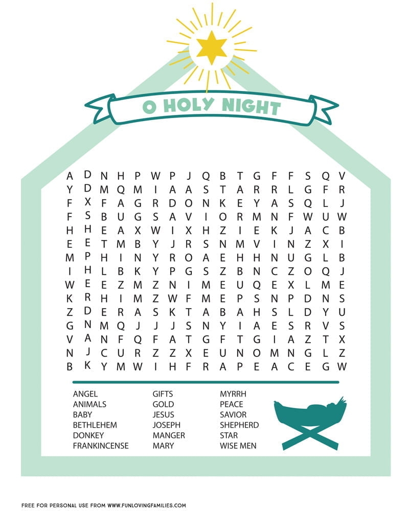 Nativity Word Search Printable Fun Loving Families