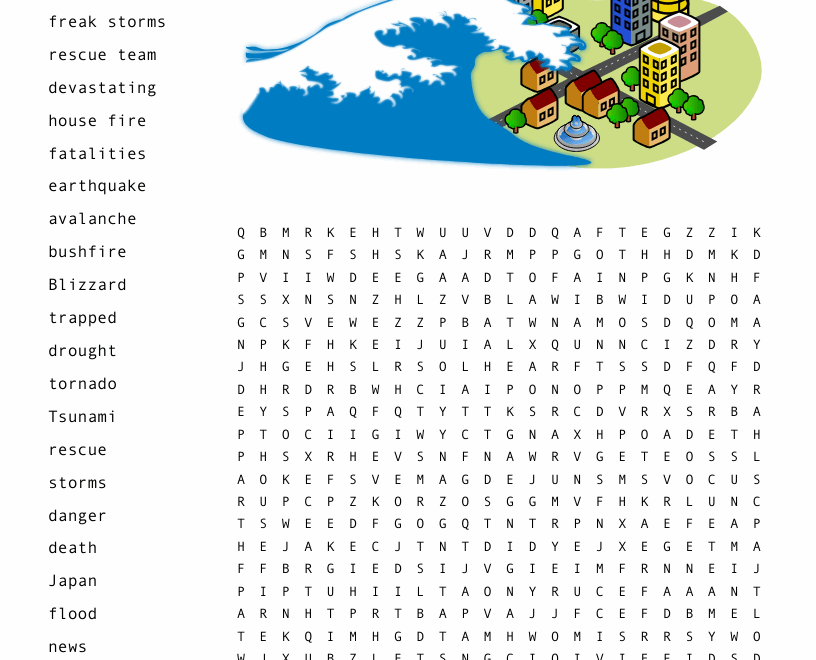 Natural Disasters Word Search WordMint