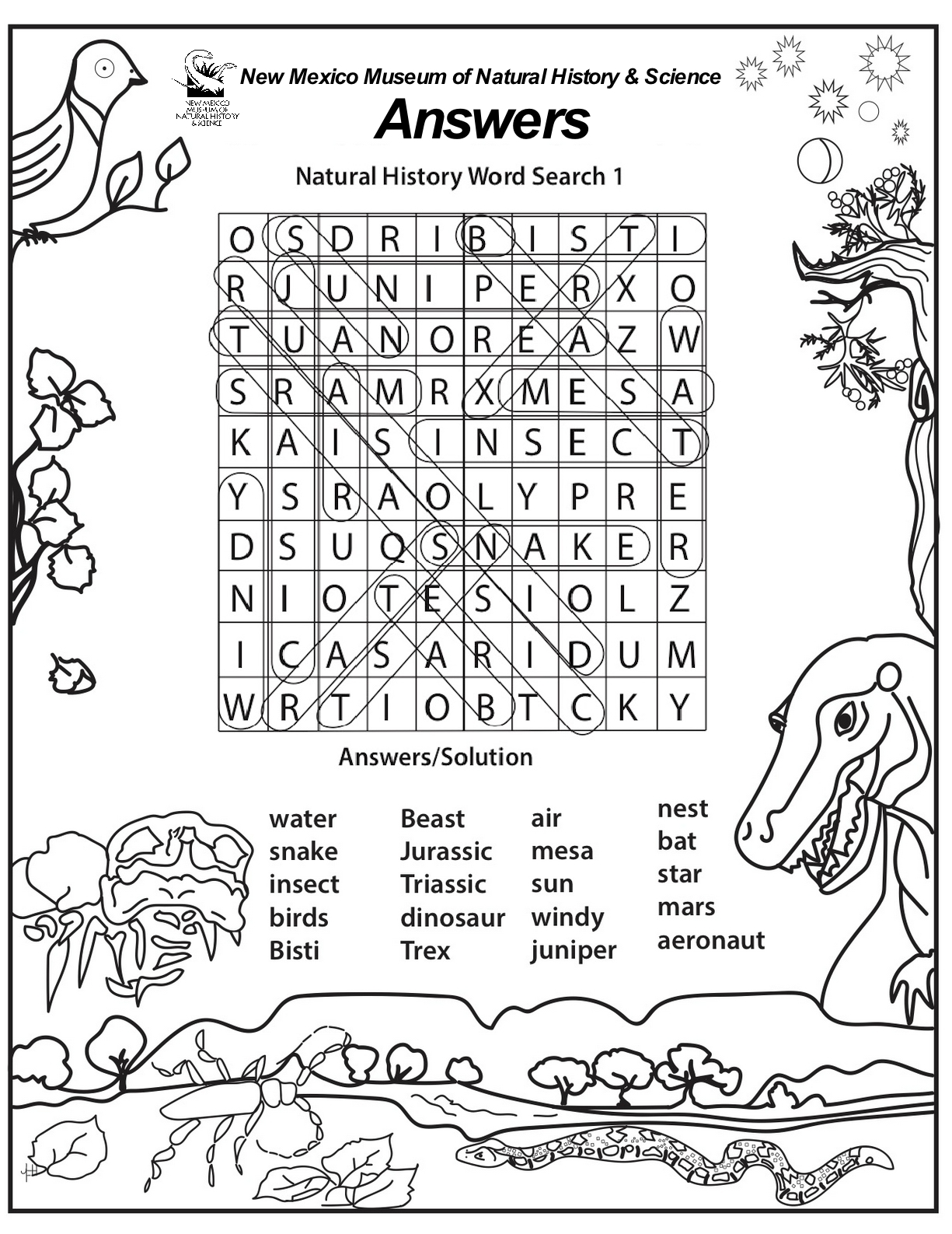 Natural History Activity Sheets New Mexico Museum Of Natural History Science