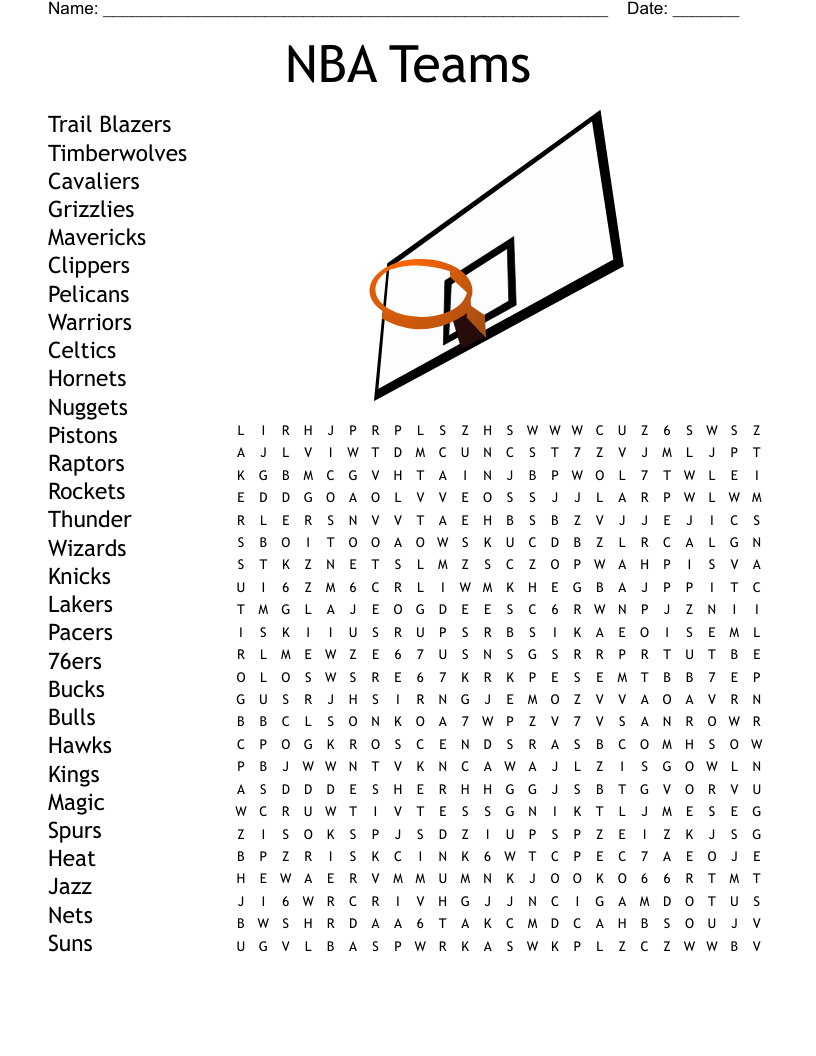 NBA Basketball Teams Word Search WordMint