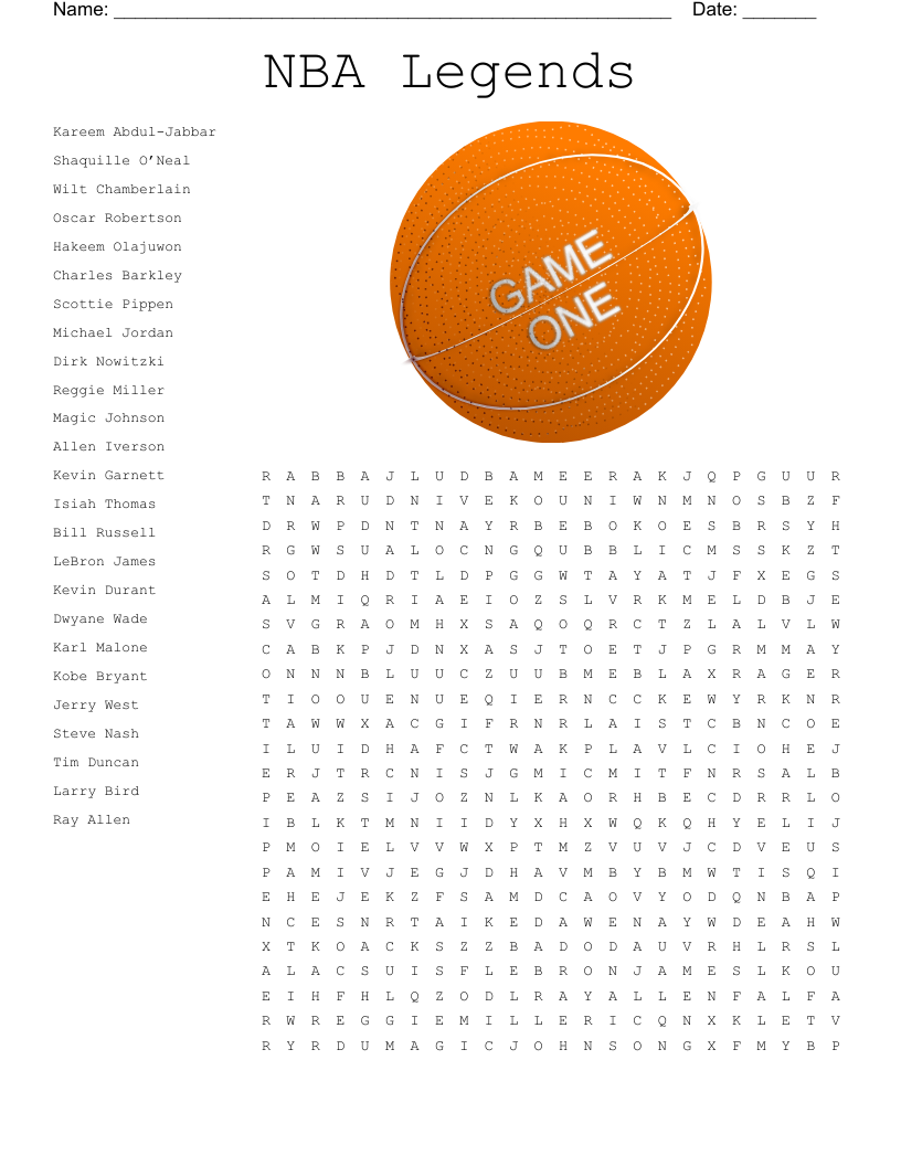 NBA Legends Word Search WordMint