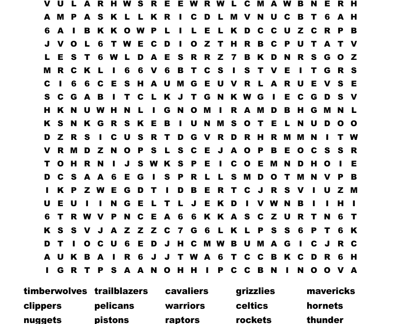 NBA Team Names Word Search WordMint