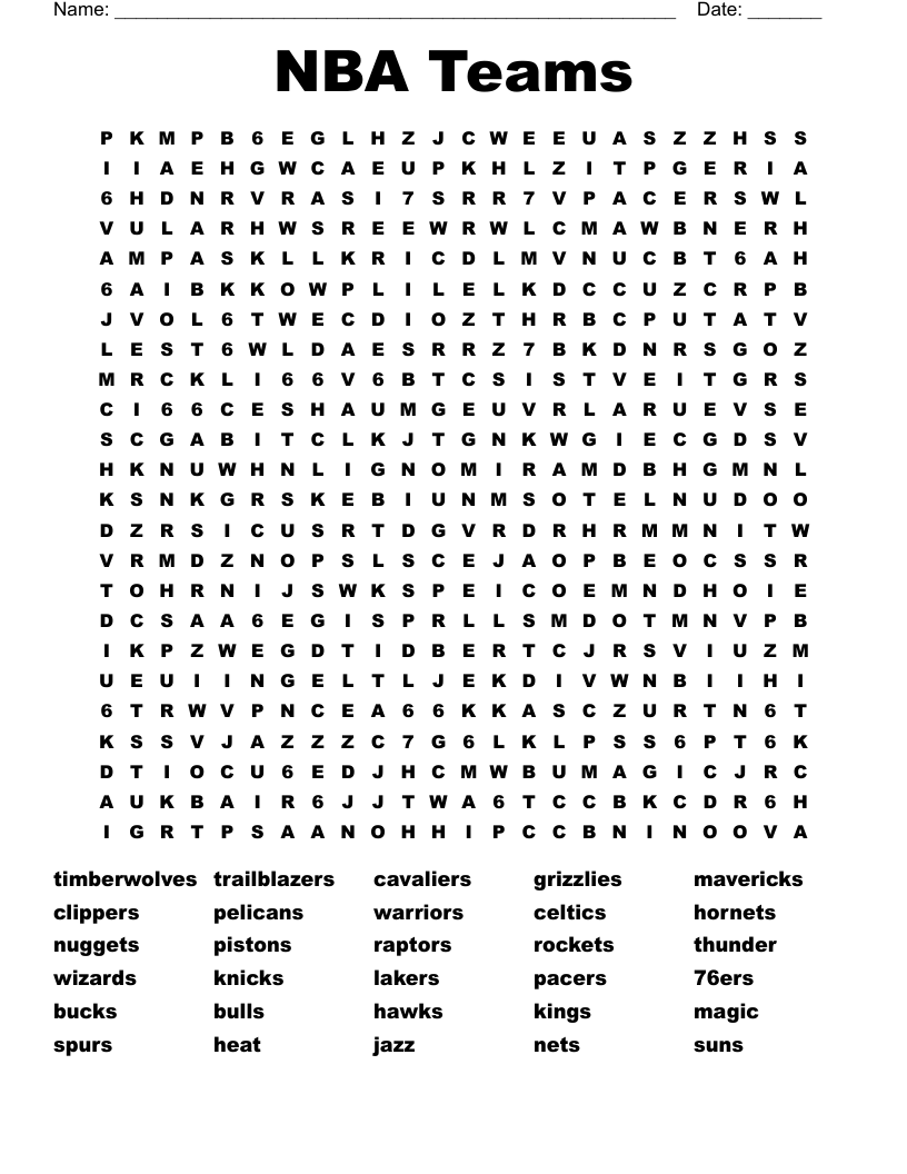 NBA Team Names Word Search WordMint