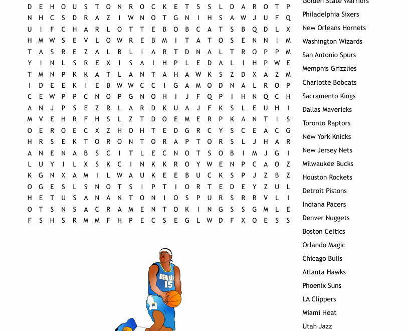 NBA Teams Word Search WordMint