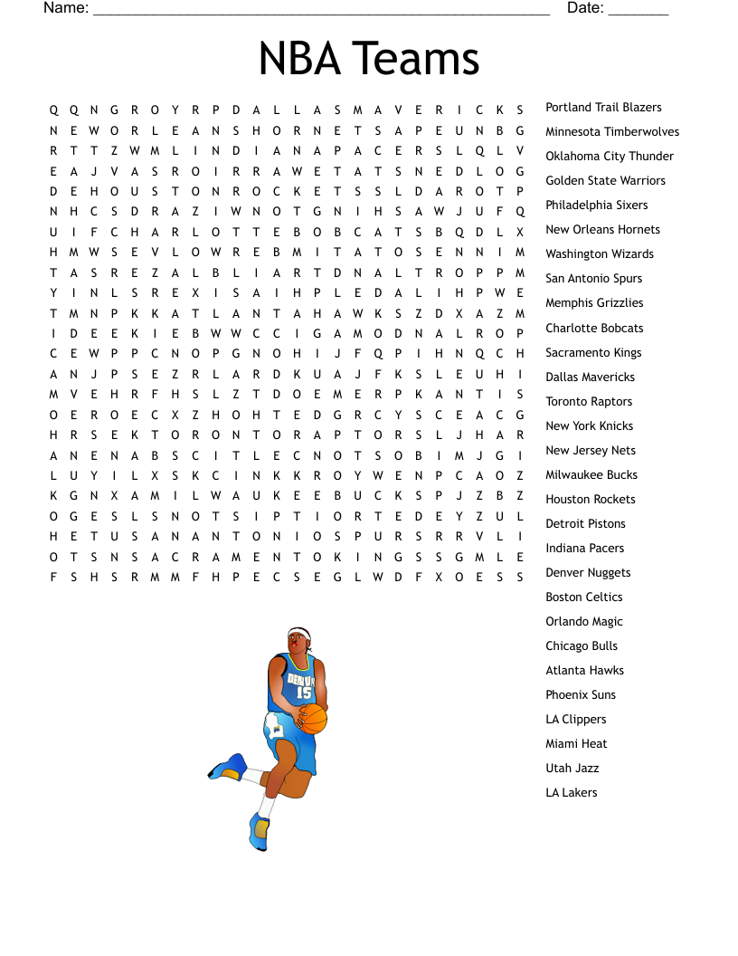 NBA Teams Word Search WordMint