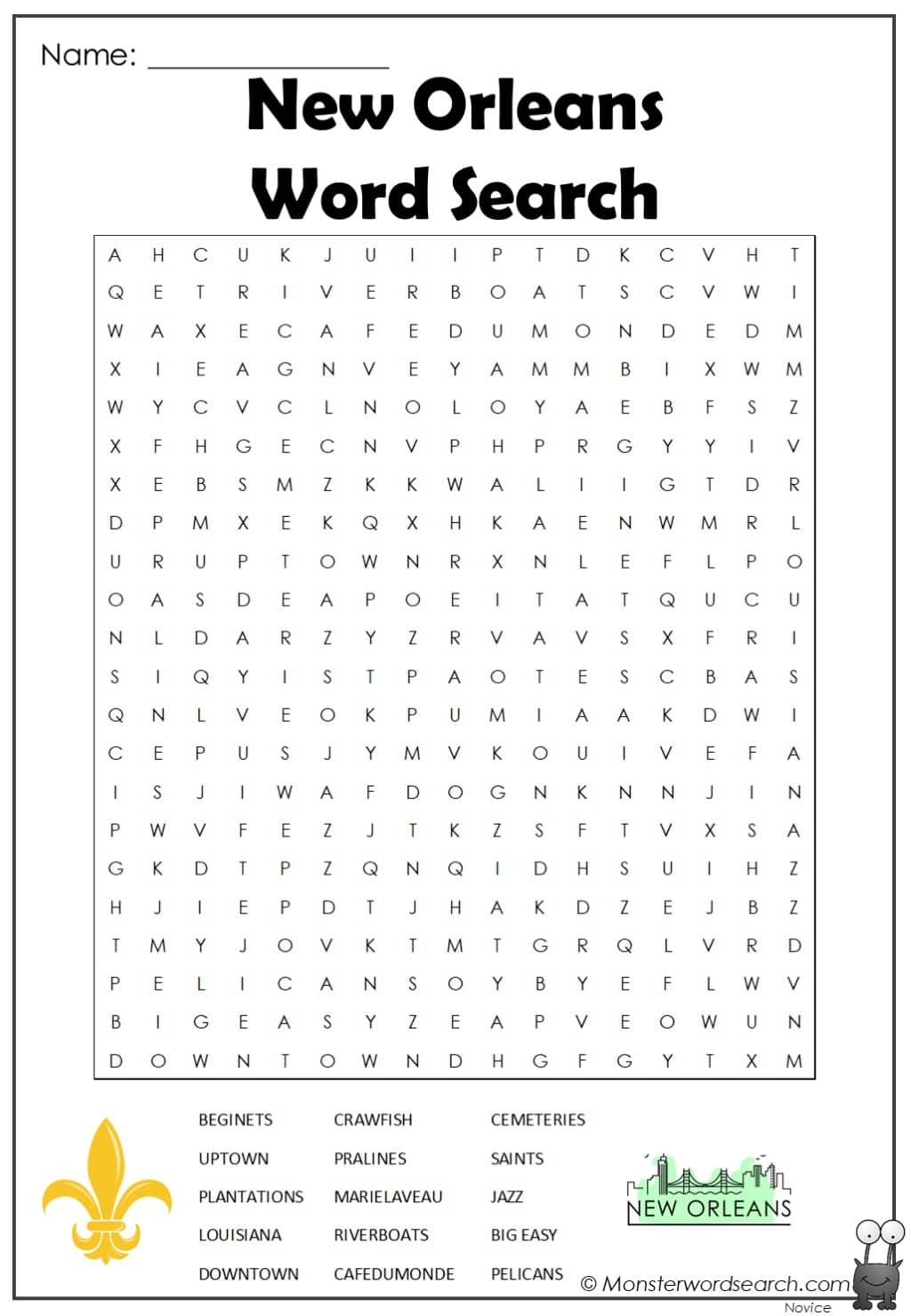 New Orleans Word Search Monster Word Search