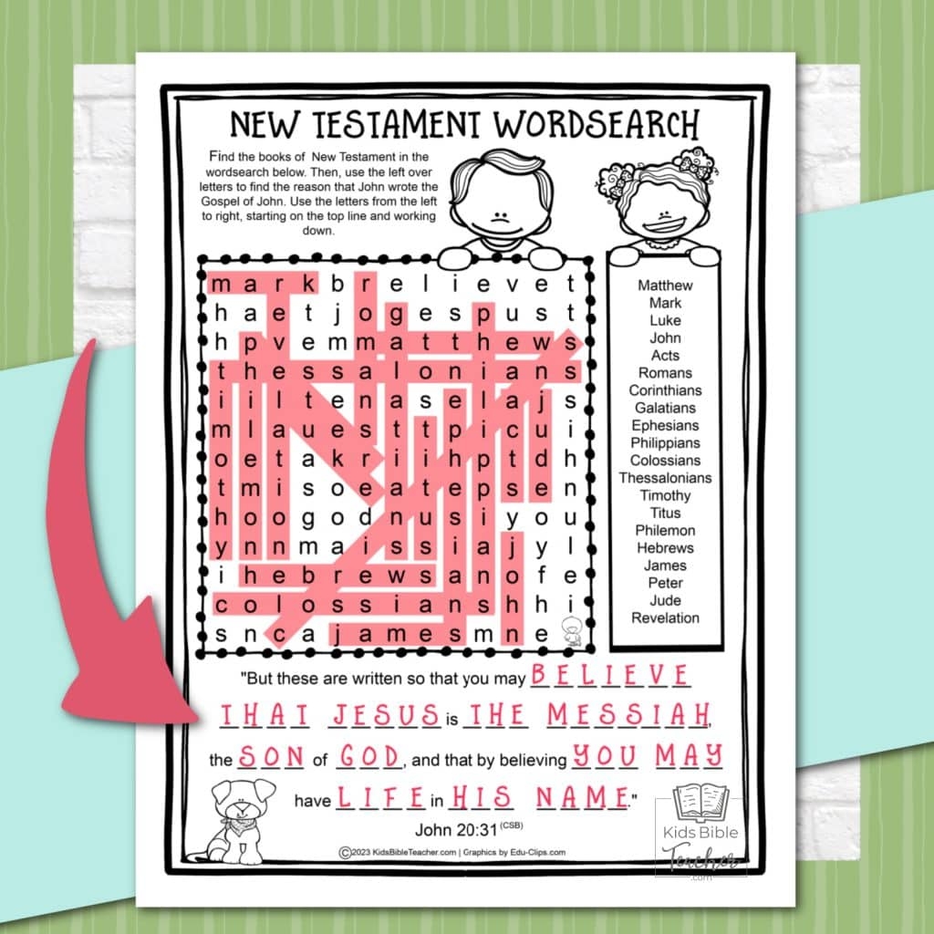 New Testament Wordsearch Activity Page Kids Bible Teacher
