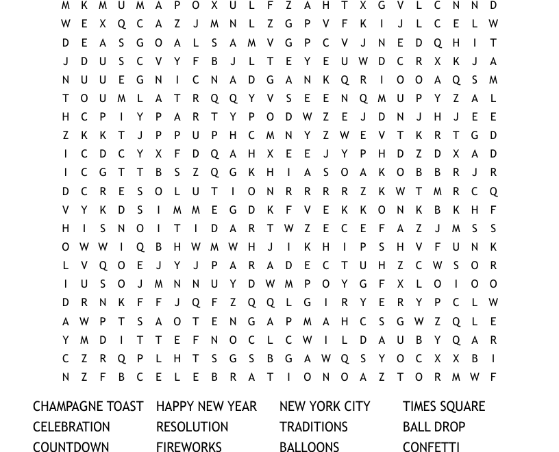 New Year s Eve Word Search WordMint