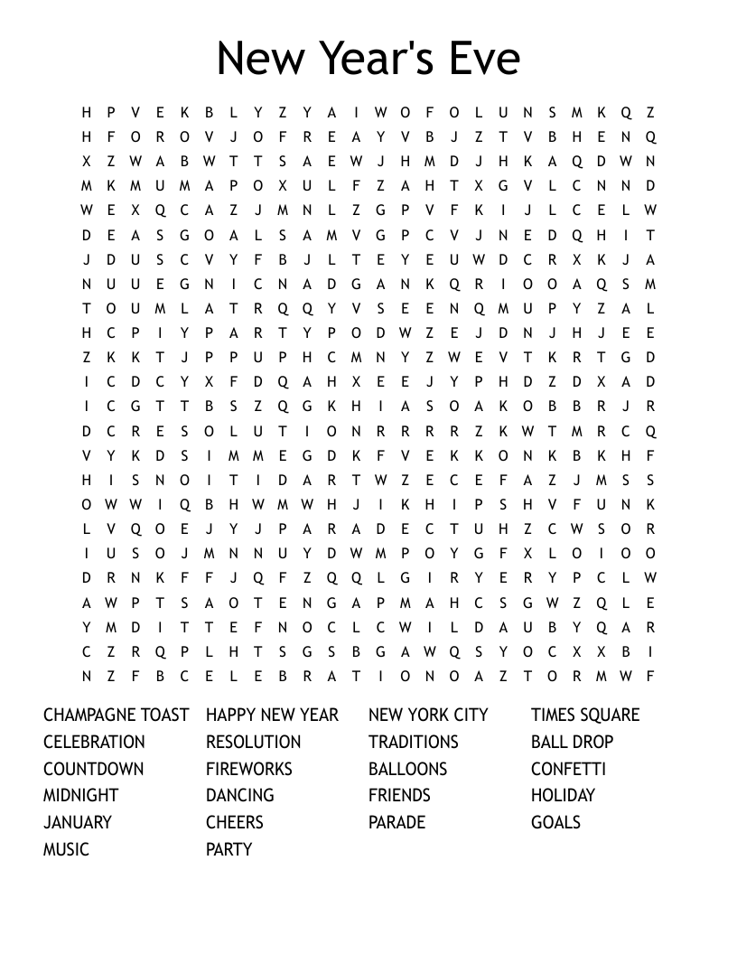 New Year s Eve Word Search WordMint