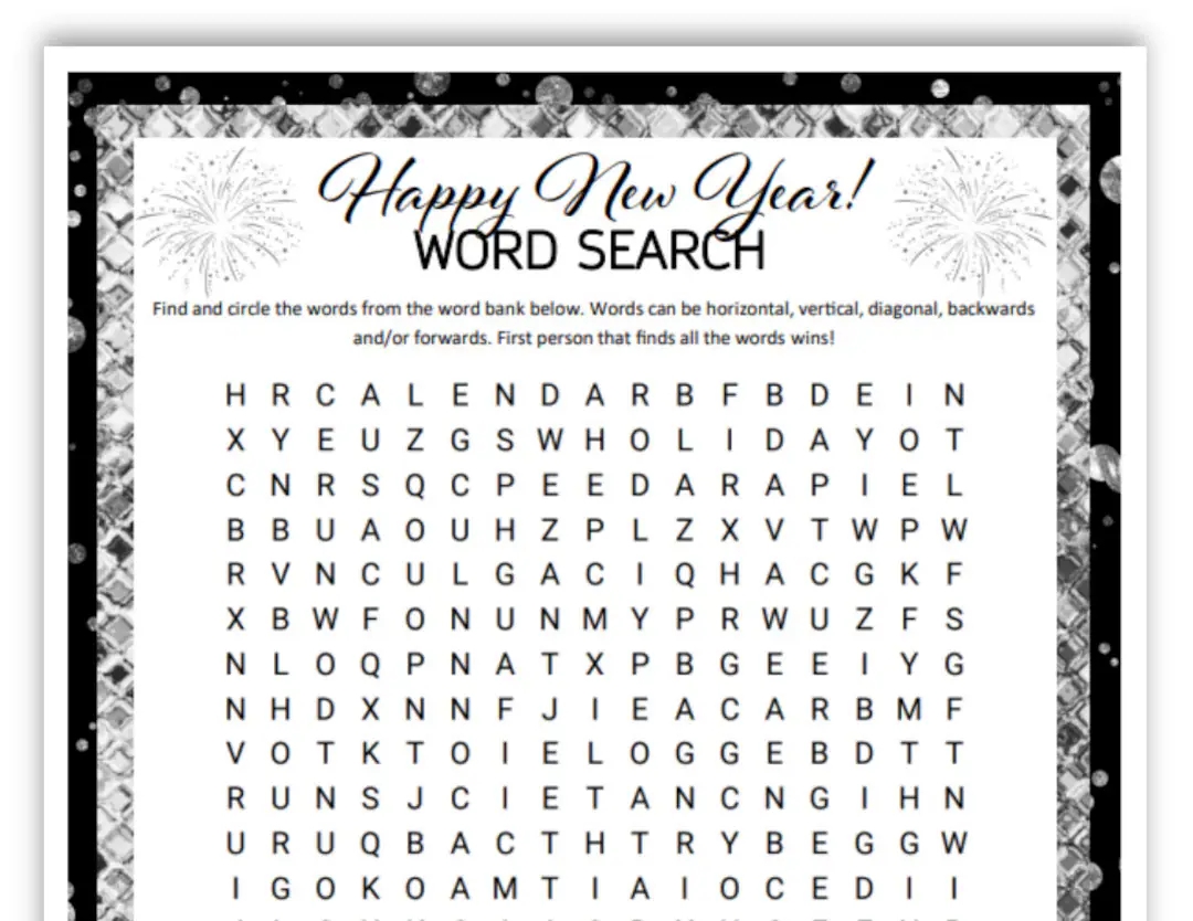 New Year s Printable Word Search Etsy