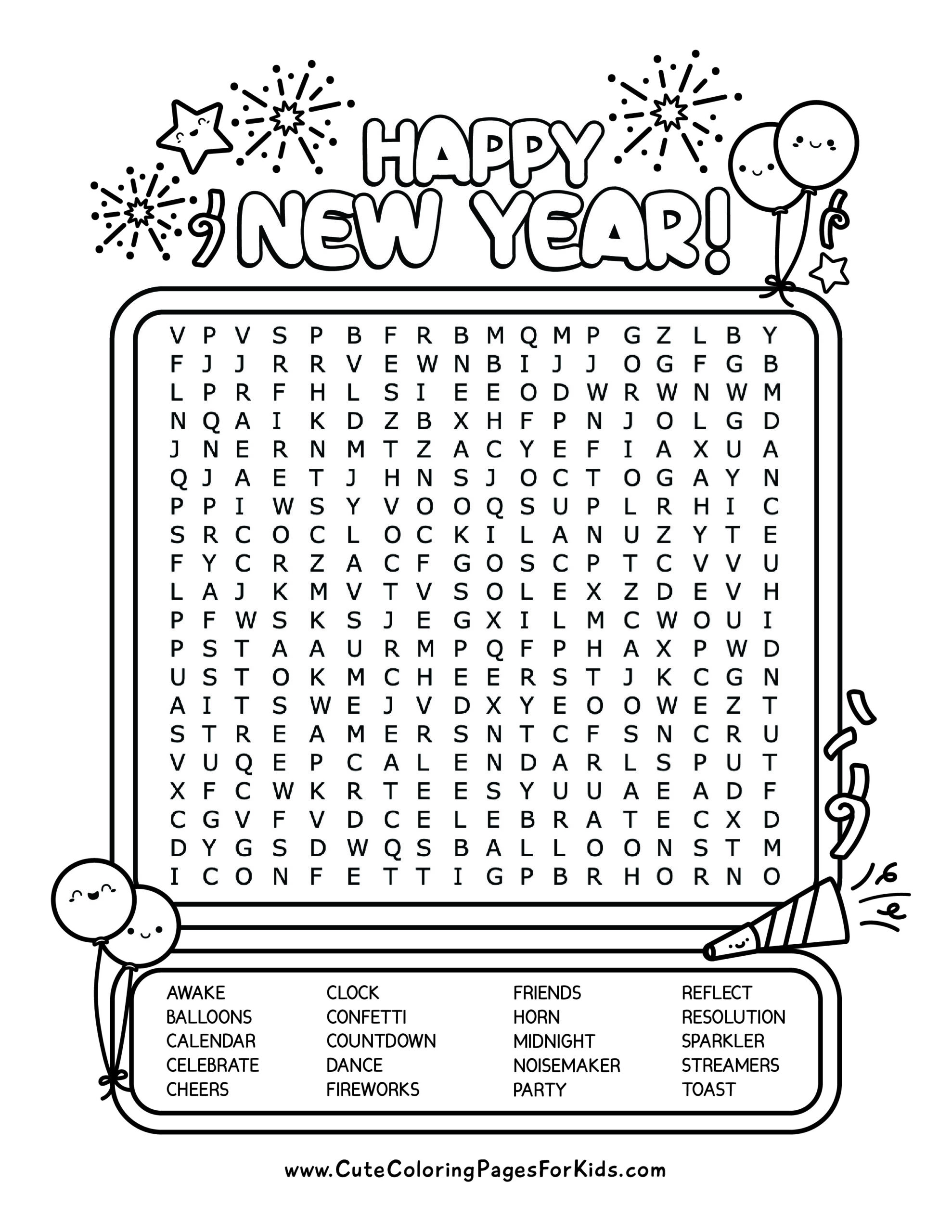 New Year s Word Search Free Printable PDF Cute Coloring Pages For Kids