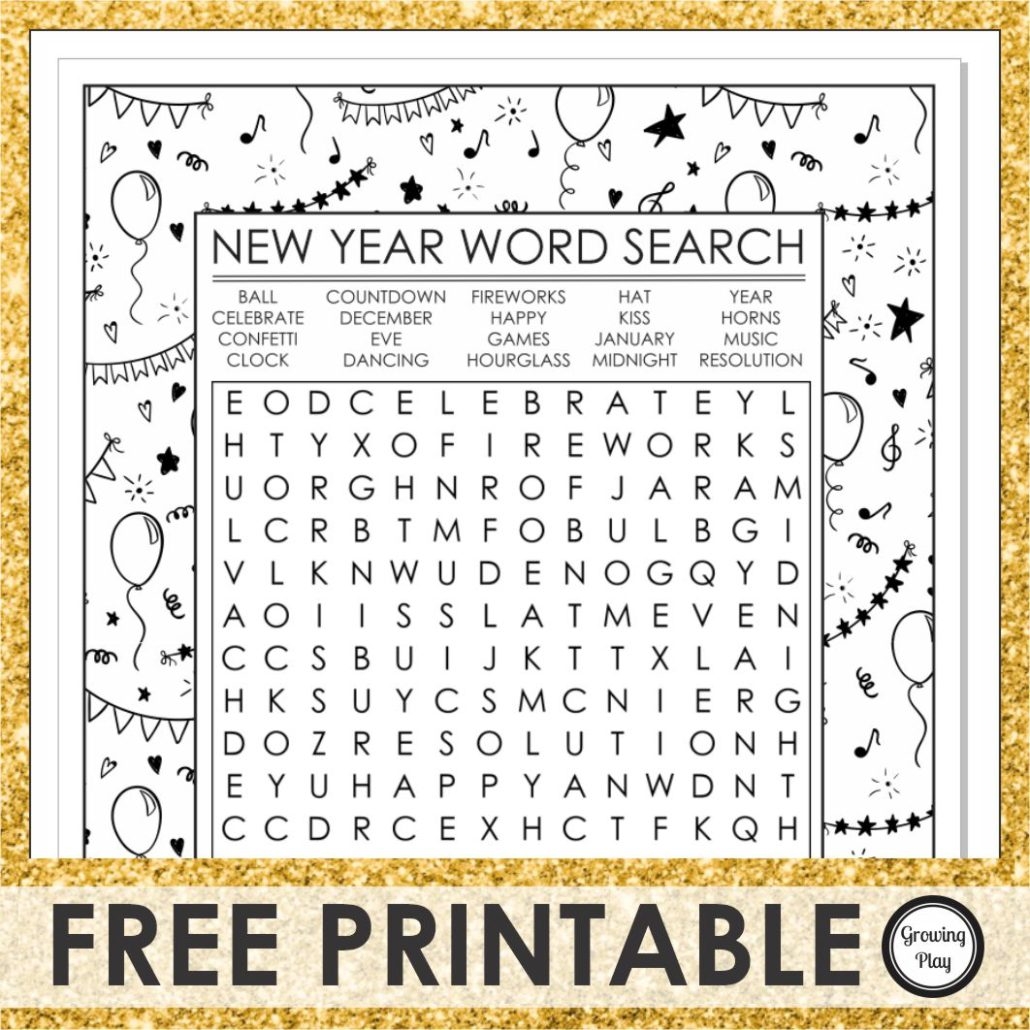 New Year Word Search FREE Growing Play Worksheets Library