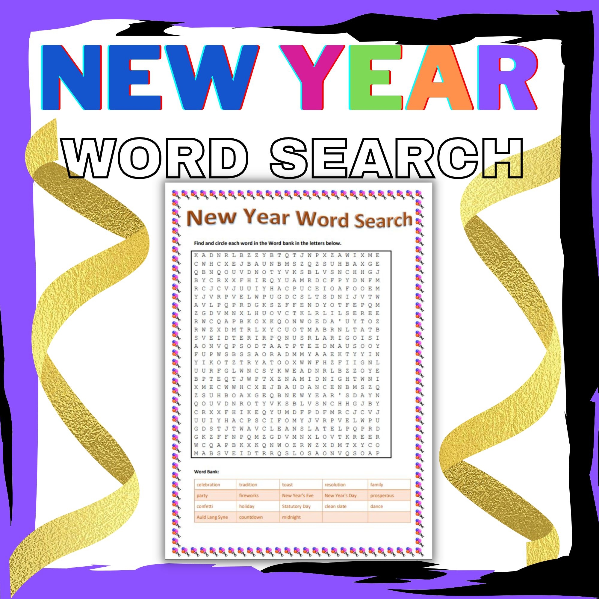 New Years Word Search Puzzles Printable