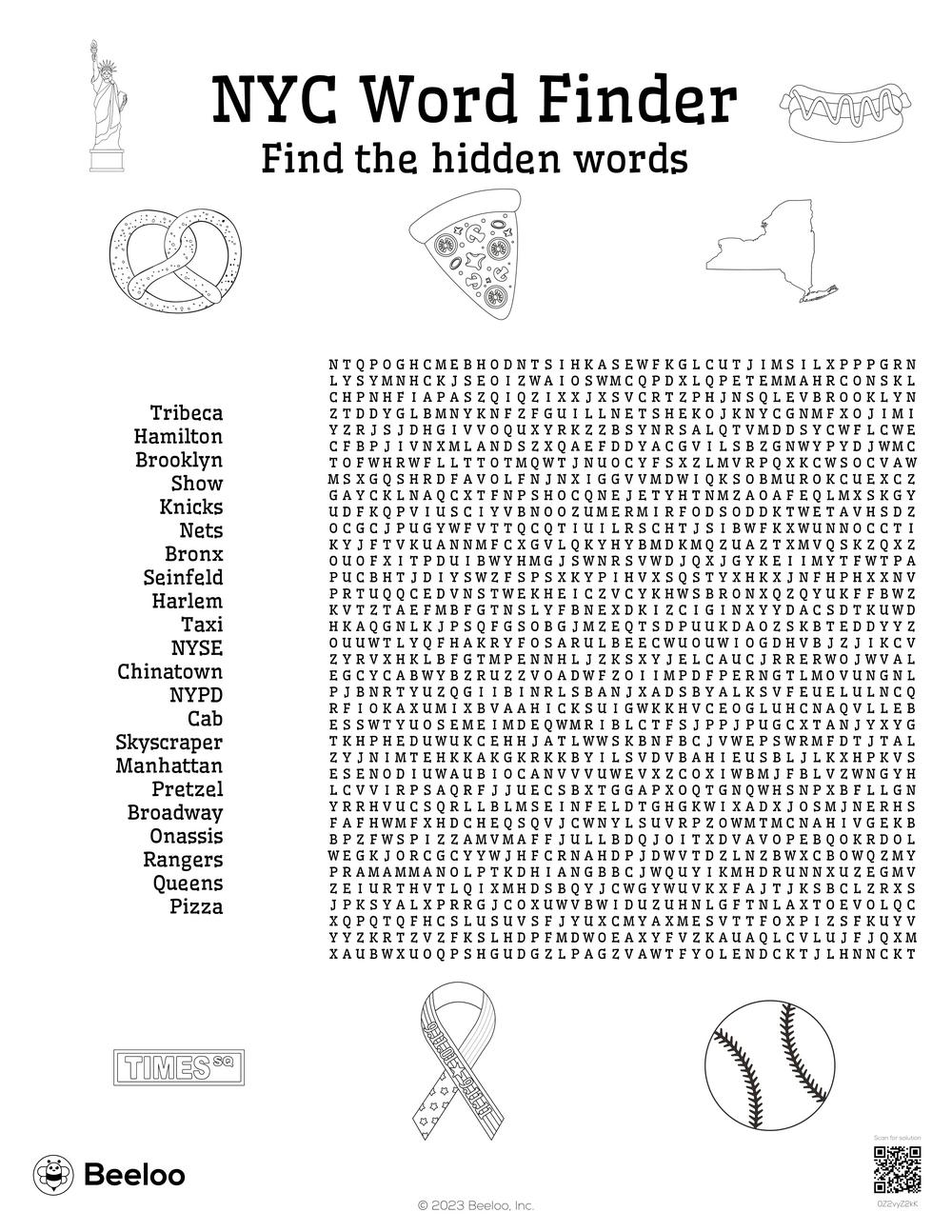 New York City themed Word Searches Beeloo Printable Crafts And Activities For Kids