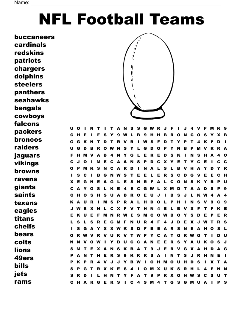 NFL Football Teams Word Search WordMint