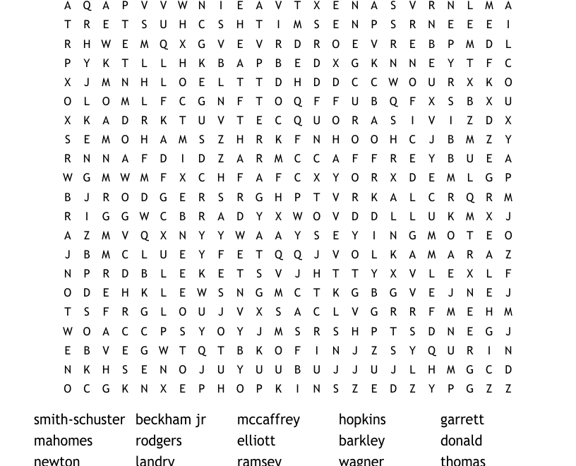 NFL PLAYERS Word Search WordMint