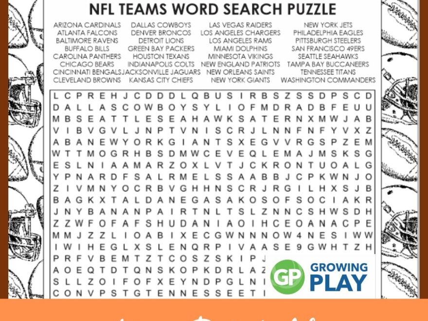NFL Teams Word Search Puzzle Free Printable Growing Play