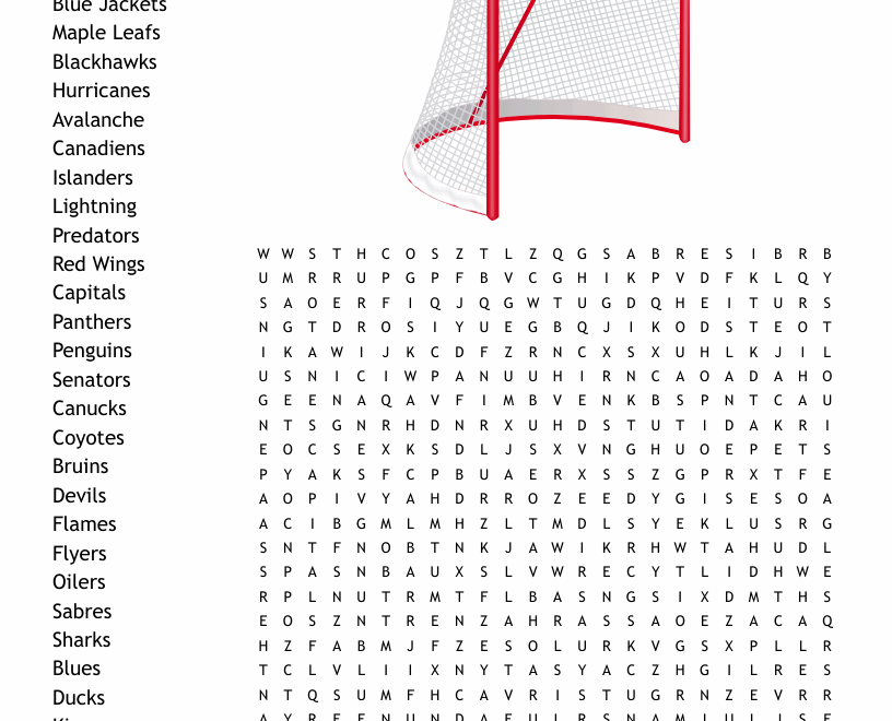 NHL Teams Word Search WordMint