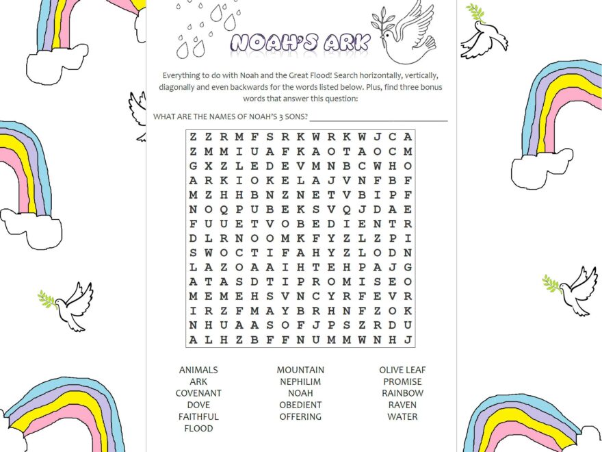 Noah s Ark Word Search Puzzle JW Printables For Kids Family Worship Meeting Activity Sheet Instant Download PDF Etsy