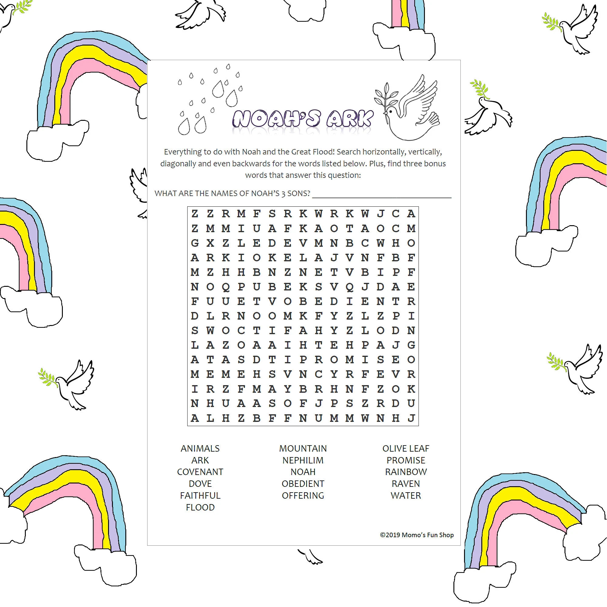 Noah s Ark Word Search Puzzle JW Printables For Kids Family Worship Meeting Activity Sheet Instant Download PDF Etsy