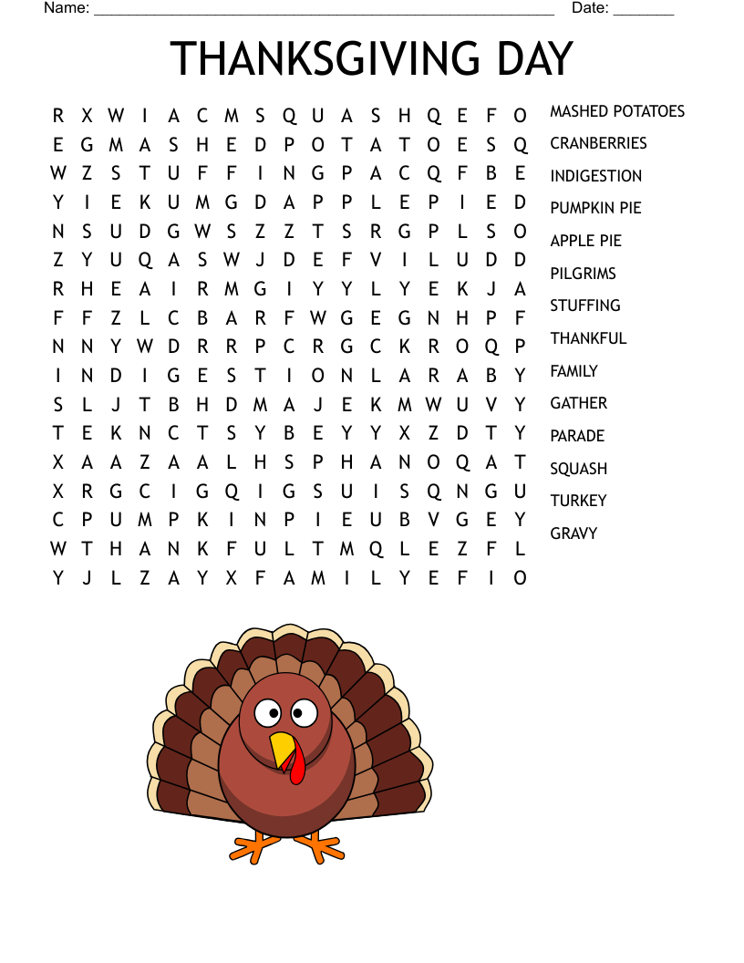 November Fun Word Search WordMint