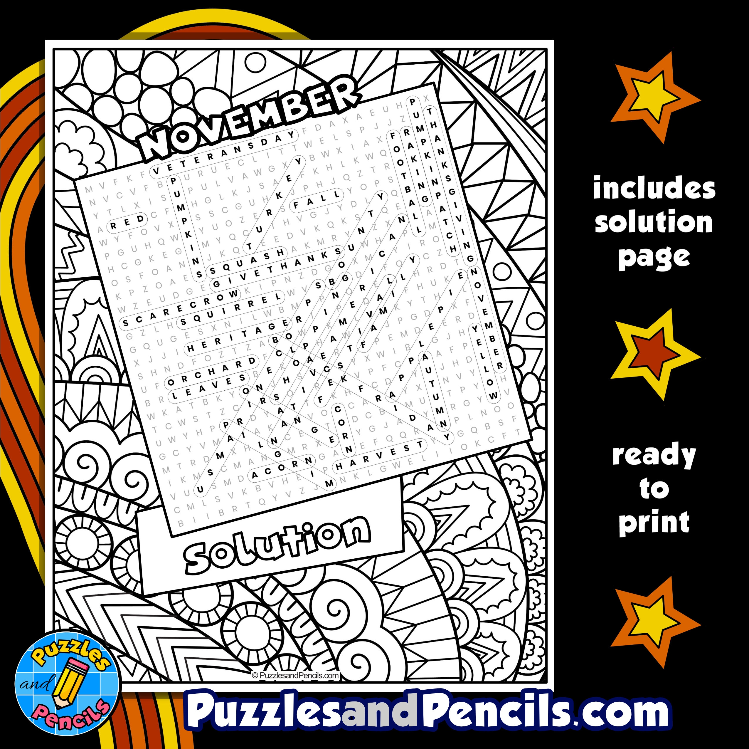 Printable Word Search November