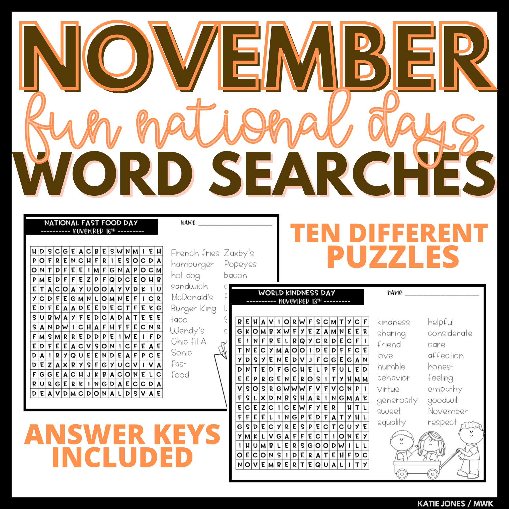November Word Search Puzzles Made By Teachers