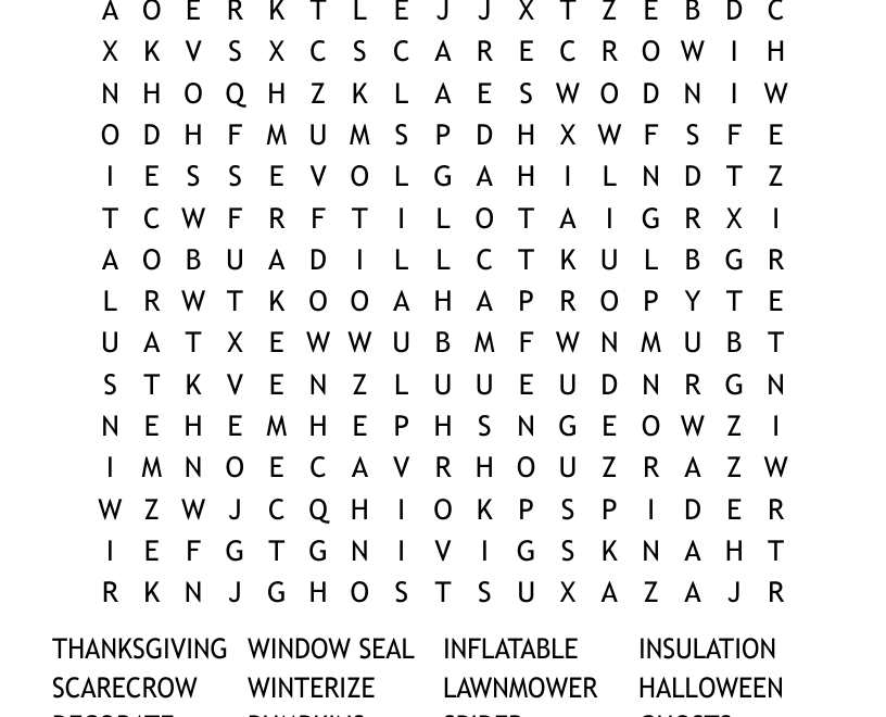 November Word Search WordMint