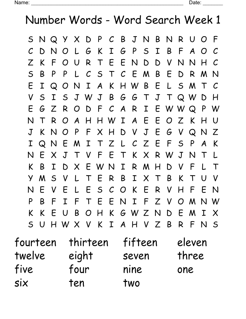 Number Words Word Search Week 1 WordMint