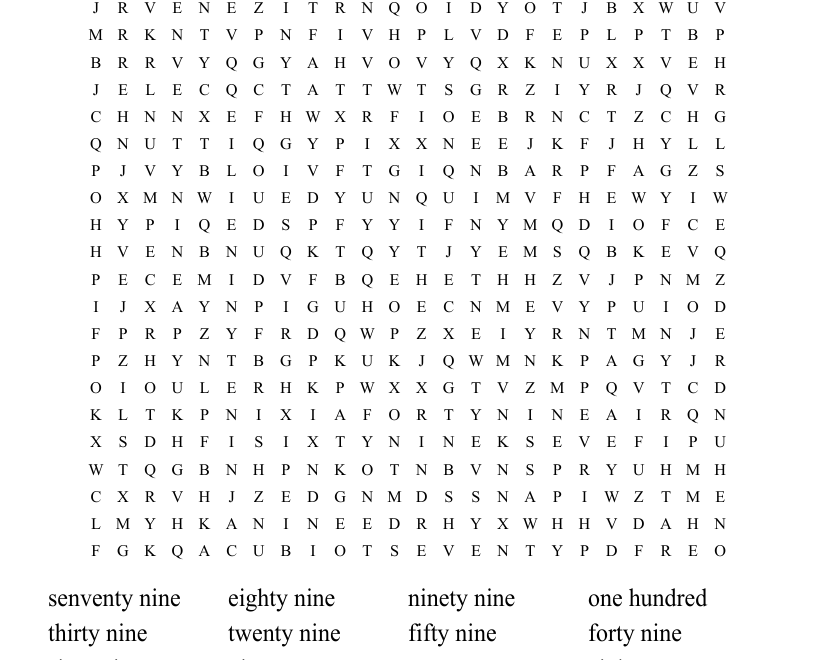 Numbers 1 100 Word Search WordMint