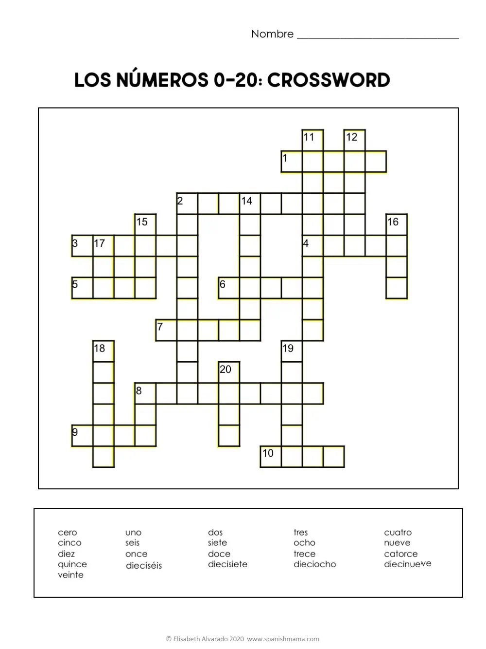 Spanish Numbers 1 20 Word Search Printable