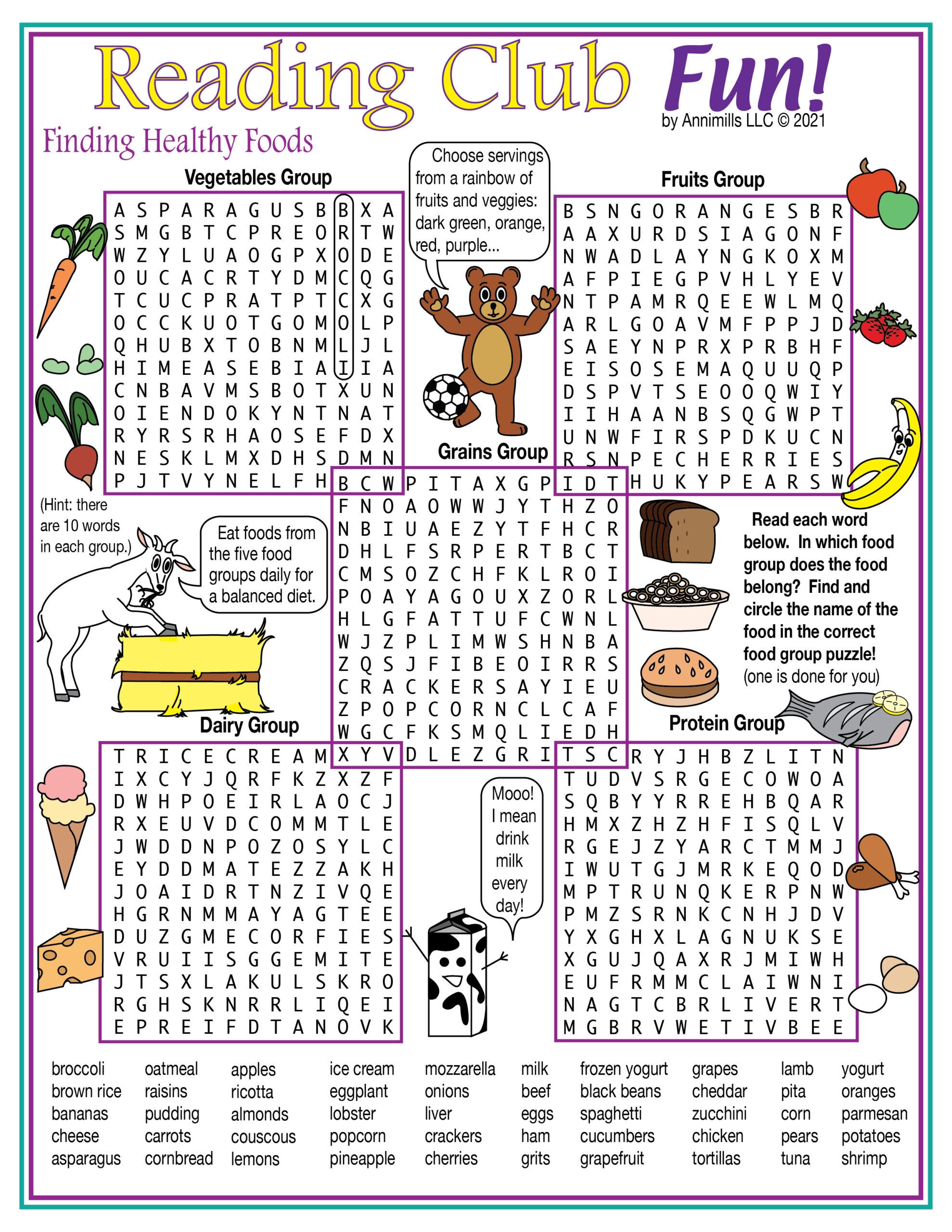 Healthy Food Word Search Printable