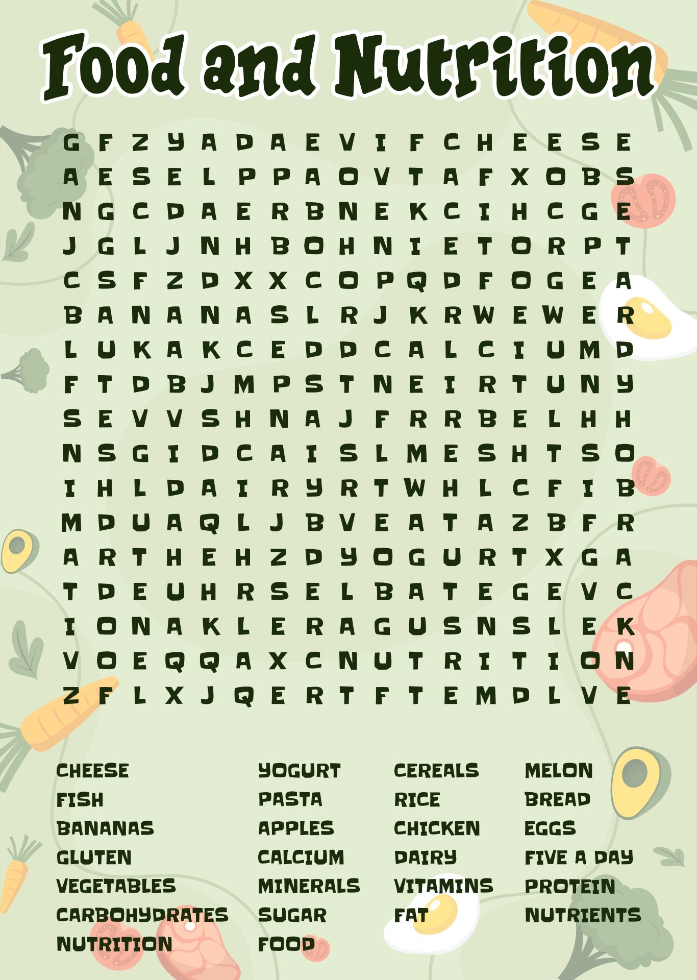 Nutrition Puzzles Word Search 10 Free PDF Printables Printablee