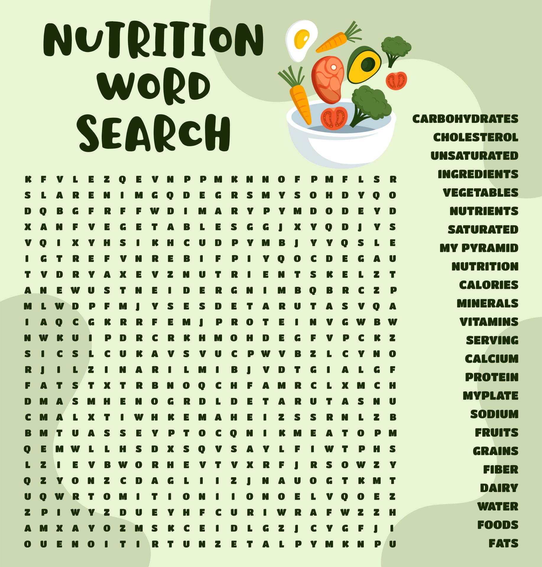 Nutrition Word Search Puzzle Worksheets Library