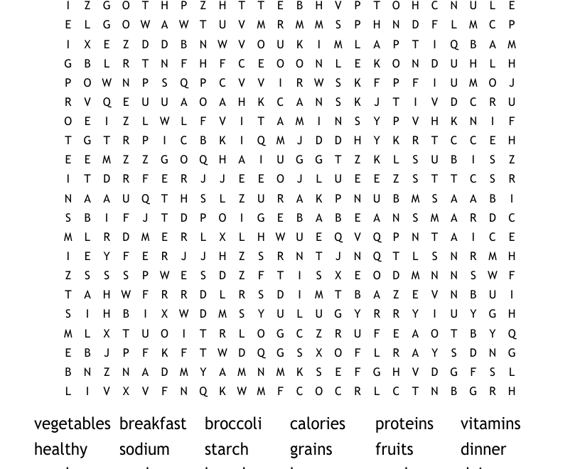 Nutrition Word Search WordMint
