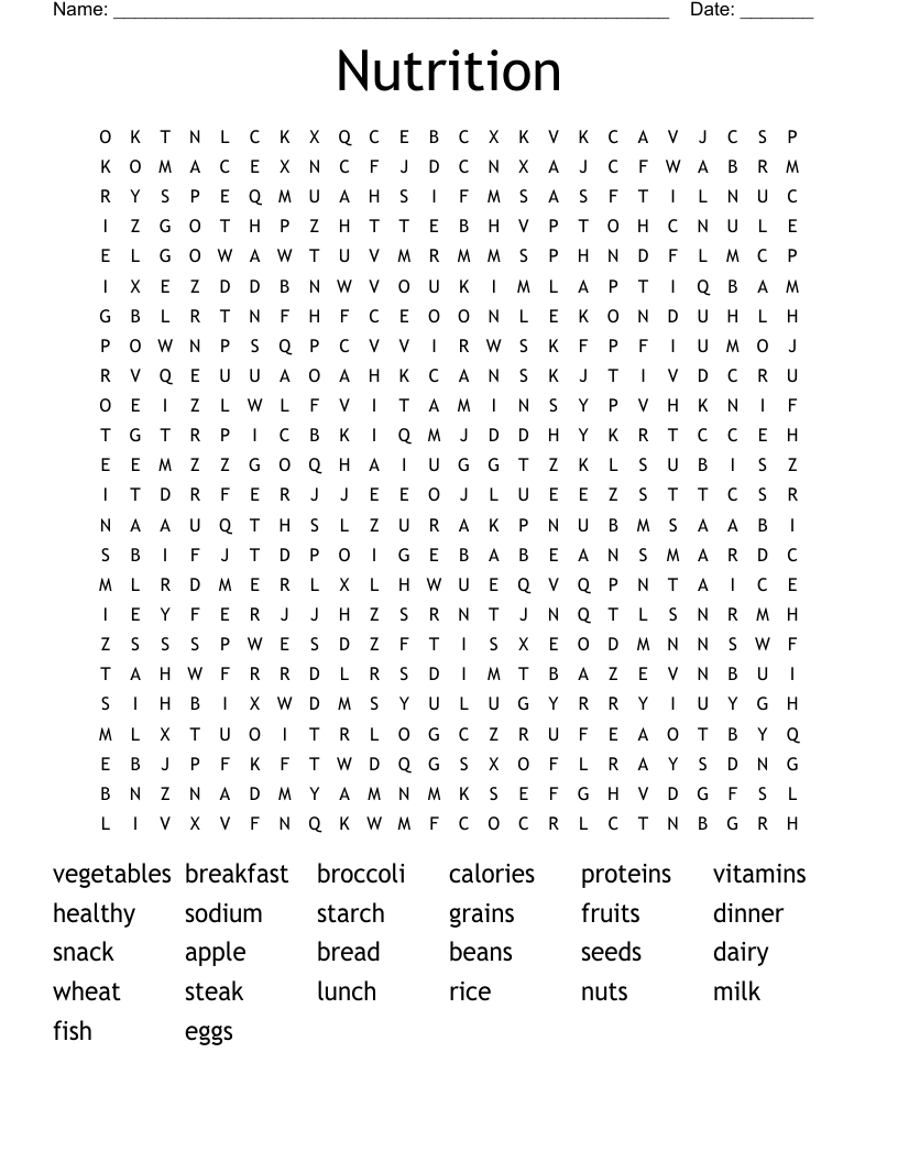 Nutrition Word Search WordMint