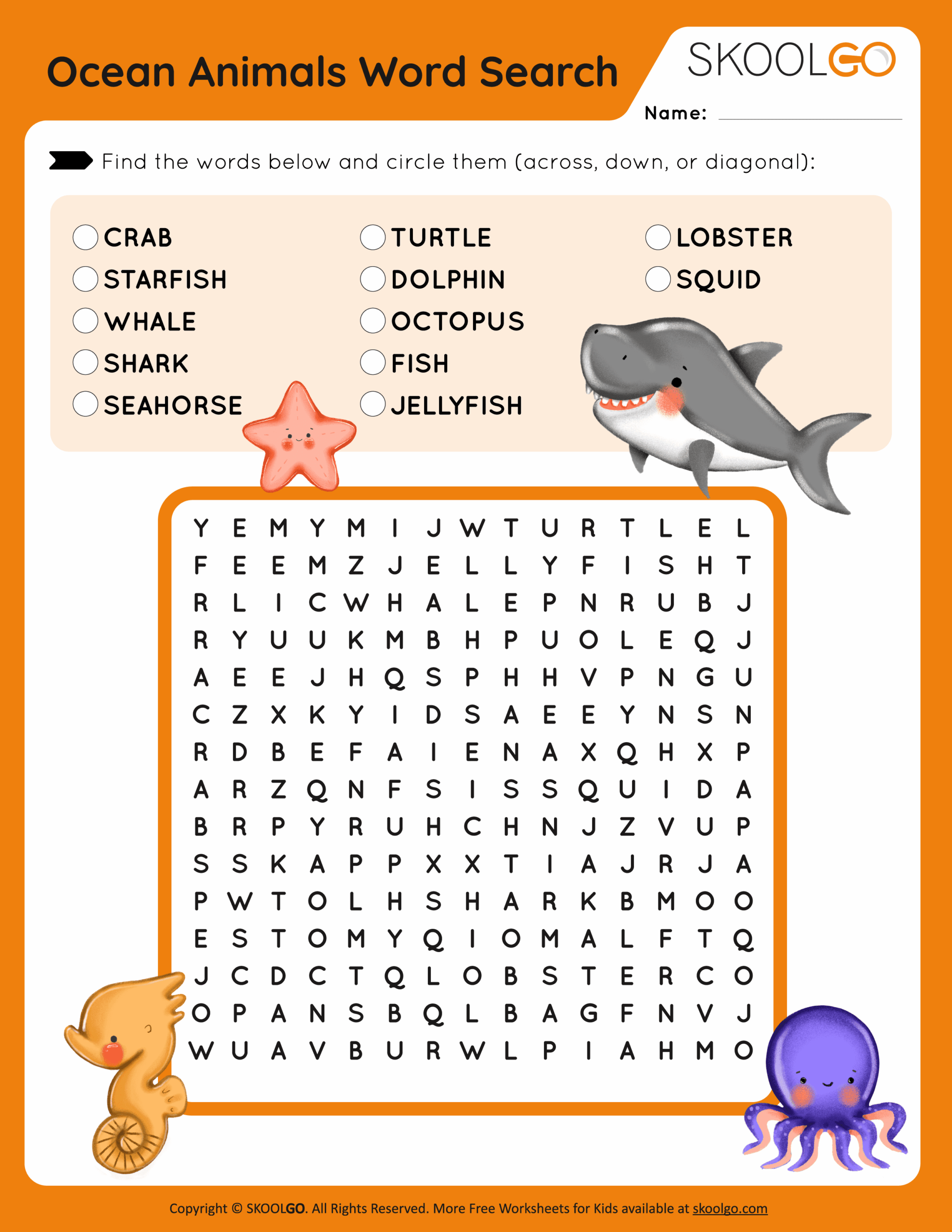 Ocean Animals Word Search Free Game For Kids SKOOLGO