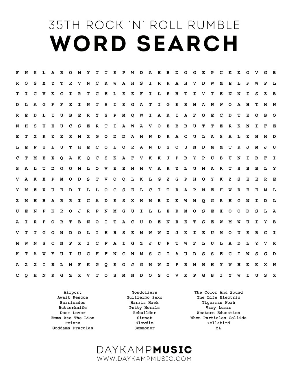 Word Search Music Printable